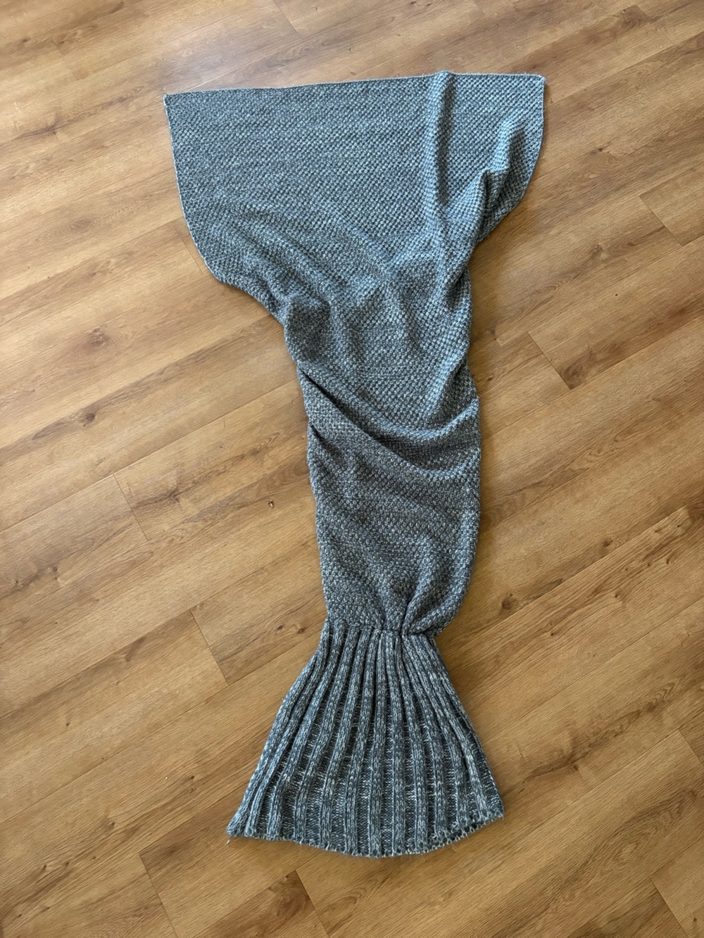 Gray Knit Mermaid Tail Blanket